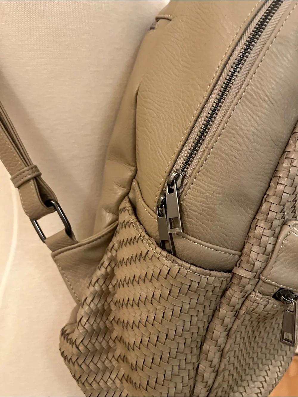 Madison West Tan/Taupe Vegan Leather Woven Backpack